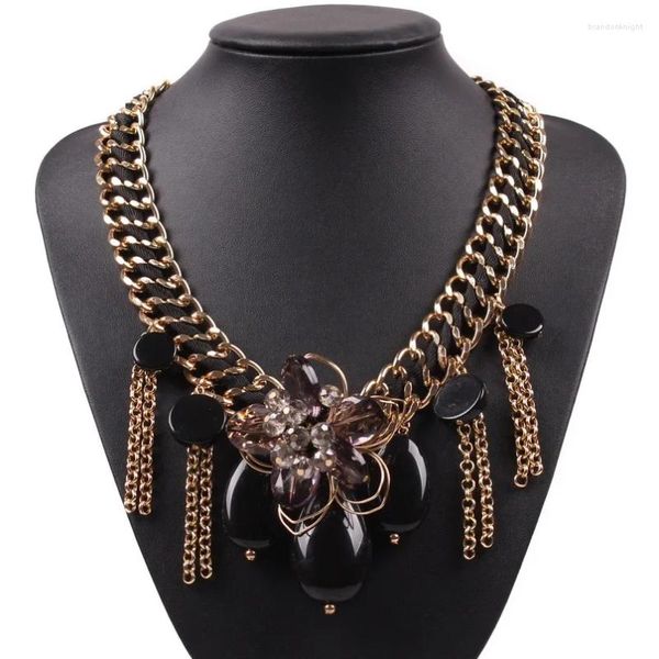 Halskette Ohrringe Set Ankunft String Geflochtene Halsband Schmuck Gold Farbe Kette Kristall Blume Quaste Anhänger Für Frauen