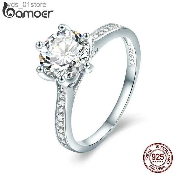 Bandringe BAMOER 3CT 925 Sterling Silber Verlobungsring Rundschliff Zirkonia Forever Band für Frauen Hochzeit SCR342 L240305