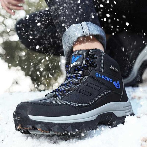 Sapatos ao ar livre sandálias marca homens botas de neve de inverno à prova dwaterproof água tênis de couro pelúcia quente alta superior botas masculinas ao ar livre masculino caminhadas bota sapato tamanho 39-47 yq240301