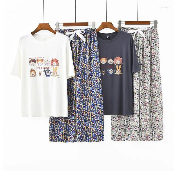 Damen-Nachtwäsche, bequem, 2-teiliges Modal-Pyjama-Set, lässig, japanischer Stil, Cartoon-Stil, lockerer Schlaf, langärmlig, weiche Nachtwäsche, intime Dessous