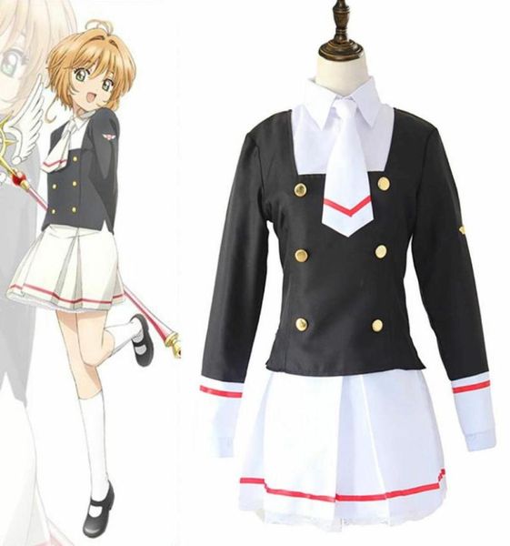 Vestidos casuais japonês anime cardcaptor sakura cartão claro kinomoto cosplay traje marinheiro vestido uniforme escolar mulheres roupas full9155166