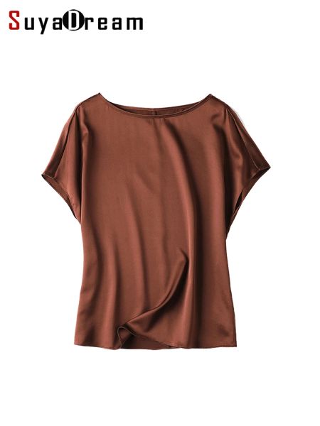 T-Shirts Suyadream Kadın İpek Tee 90%İpek%10 SPANDEX BAT KULLANICI Düz O boyun T Shirt 2022 Yeni Yaz Şık Üstü