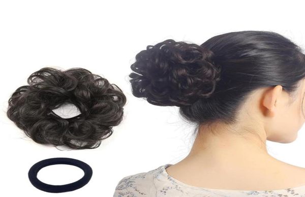 Extensões de coque de cabelo encaracolado ondulado updo donut scrunchy encaracolado postiços naturais para mulheres crianças rabo de cavalo chignons6549663