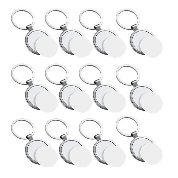 Chaveiros sublimação em branco chaveiro redondo transferência de calor placa de metal chaveiros grosso po chaveirokeychains258n