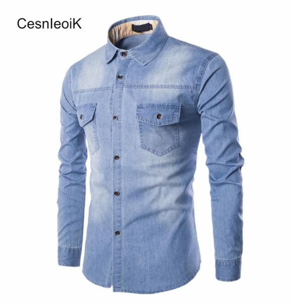 Ganze Herren erfrischende Freizeit Yong-Stil Mann Kleidung volle Ärmel stilvolle gewaschene Denim-Stoff Slim Fit Baumwolle Denim-Hemden Ho7118213