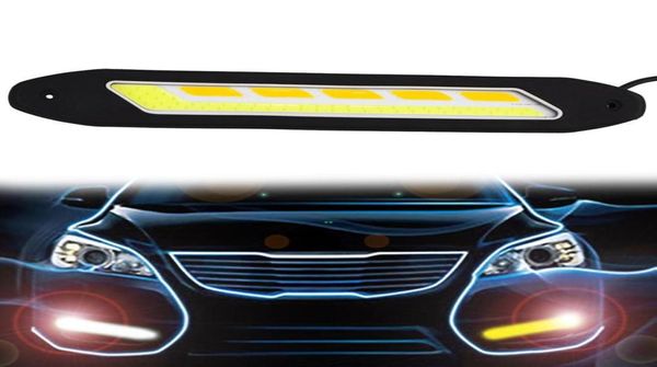 2 pçs à prova dwaterproof água branco e amarelo luz da cabeça do carro cob led luzes diurnas drl luzes de nevoeiro com luz sinal volta cj4885818