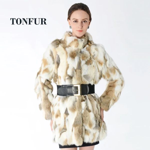 Pela nova chegada Pelt Full Pelt Real Rabbit Coat Women Women Jacket Fur Feminina Factory Factory de boa qualidade sobretudo DNT147