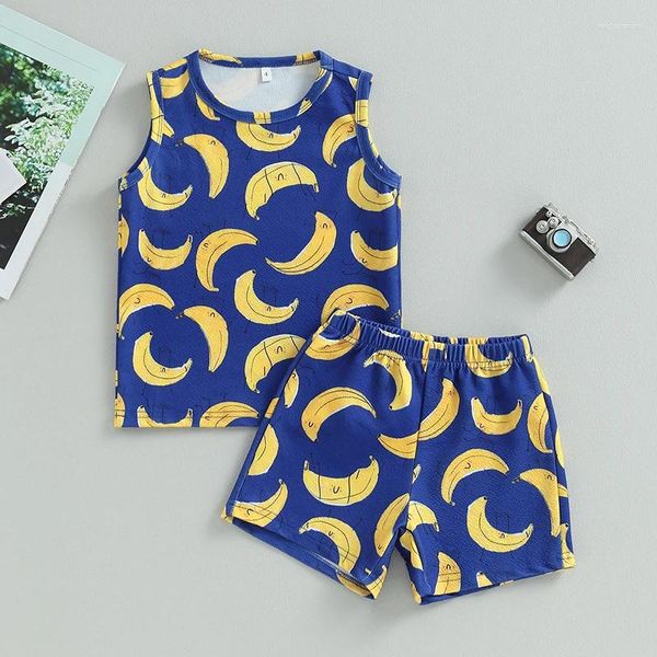 Set di abbigliamento Pantaloncini per neonato per bambino Set Completo estivo da 2 pezzi Canotta con stampa a banana per bambini Capispalla elastica in vita