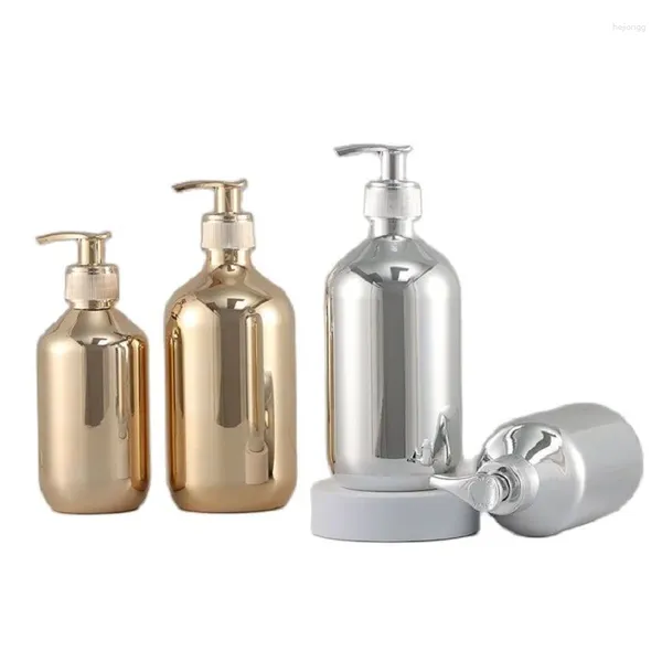 Depolama Şişeleri 10 PCS Losyon Pompası Şişesi 300ml500ml Elektraplatma Altın Gümüş Vücut Yıkama Duş Jel Dispenser Doldurma Pet Plastik Şampuan