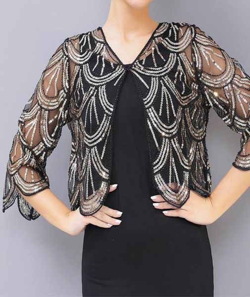 Ceketler 1920'ler Sequin Şal Sarısı Gatsby Boncuk Akşam Cape Flepper Bolero Omuz OLUŞTURMA6461715