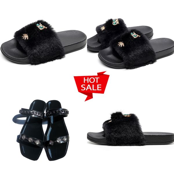 GAI 2024 Designer-Schiebe-Slipper, graue Damen-Sommer-Absatz-Sandale, hochwertige Mode-Plüsch-Slipper, bedruckter Slipper, flacher Slipper, Flip-Flops, Strand, klassische flache Sandale