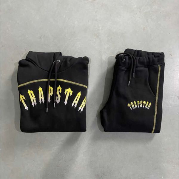 2024 Erkek Hoodies Sweatshirts Trapstar Trailsuits Suit Erkekler Merkez Cee Set En Kaliteli Altın Mektup Nakış Siyah Panelli Kadın Hoodie Jogger Pants 23FW