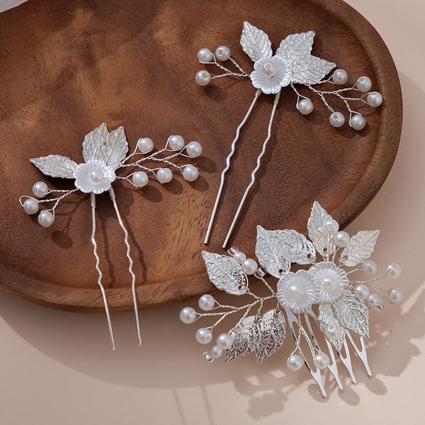 3 Pack Perle Braut Hochzeitshaarstyling Stifte Vintage Blätter Style Braut Kopfstück u Form Strass Blumen Haarzubehör Accessoires