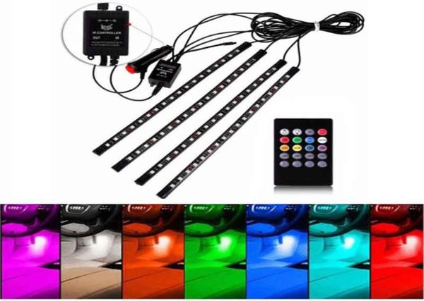 LED RGB Faixa interior do carro Atmosfera Sensor de voz Luzes de controle de som3440538