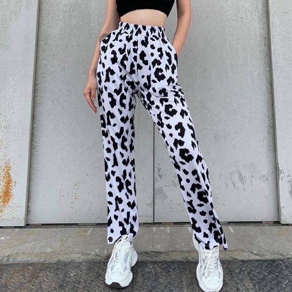 Capris Hayvan İnek Baskı Bahar Zarif Pantolon Capris Harajuku Yüksek Bel Pantolonları Bayanlar Günlük Ofis Pantolon Sonbahar Kadın Sokak Giyin