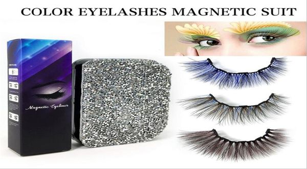 Eyeliner liquido magnetico 3 paia di ciglia finte colorate Set Eyeliner impermeabili a lunga durata Estensione ciglia Multi colori9201243