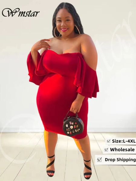 Vestidos wmstar plus size vestidos para mulheres roupa de aniversário manga curta sexy fora do ombro elegante novo mini vestido atacado dropshipping