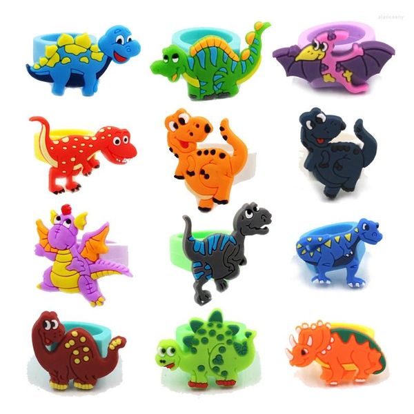 Cluster-Ringe, niedlicher Dinosaurier-Ring, Kinder-Cartoon, PVC, weiches Gummi, Geburtstagsparty-Dekorationen, Kinderbevorzugungen, kleines Geschenk
