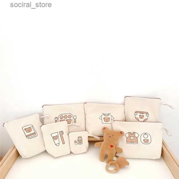 Sacos de fraldas 7 pçs/set moda bebê sacos de fraldas dos desenhos animados urso portátil mamãe saco de garrafa de bebê recém-nascido saco de armazenamento de carrinho l240305