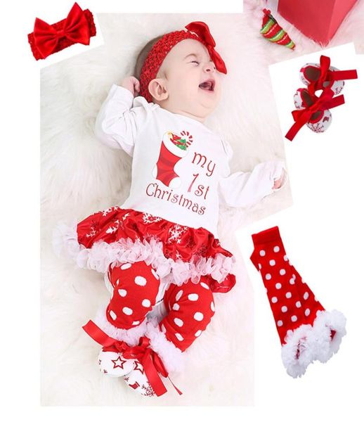 Weihnachten Baby Strampler Kleid Anzug 4 PCSSet Schneeflocke Langarm Neugeborenen Kleidung 024 Monate Baby Mädchen Kleidung Set 10 Styl6519610