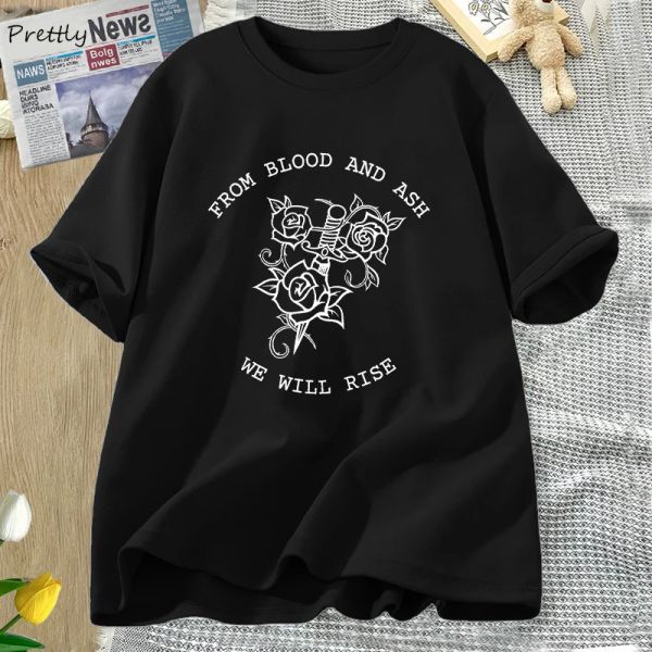 T-Shirt From Blood and Ash We Will Rise T-Shirt Damen Vintage Cotton Book Club TShirt Bookish Bookworm Quote Tee Unisex Streetwear