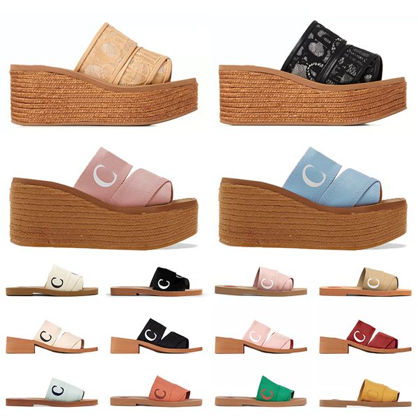 Luxus-Leinen-Keilsandalen, berühmte Designer-Damen, Beige, Rosa, Weiß, Schwarz, Mila Woody, flache Mule-Slides, Plattform, Wolke, weiche Hausschuhe, OG Original Woman Sliders Sandale