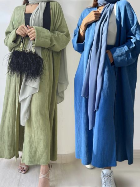 Sets muslimische Frauen Abayas Zwei -Stück -Hosen -Anzüge Casual Dress Solid Long Sleeve Cardigan Abaya + gerade Beinhosen Set Matching Set
