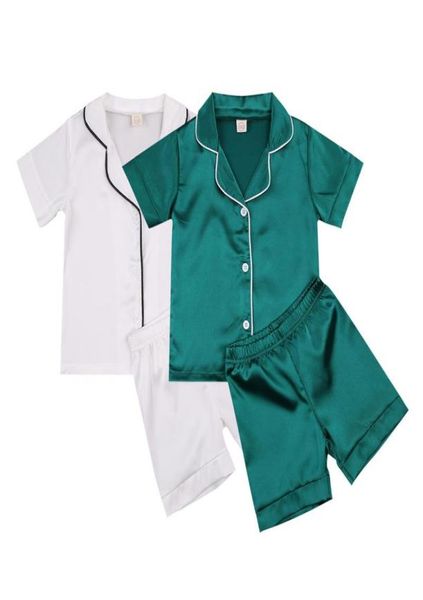 Комплекты одежды для малышей, пижамы для маленьких мальчиков и девочек, одежда для сна, летний топ с короткими рукавами и лацканами с пуговицами, эластичный пояс, шорты Cl4073598