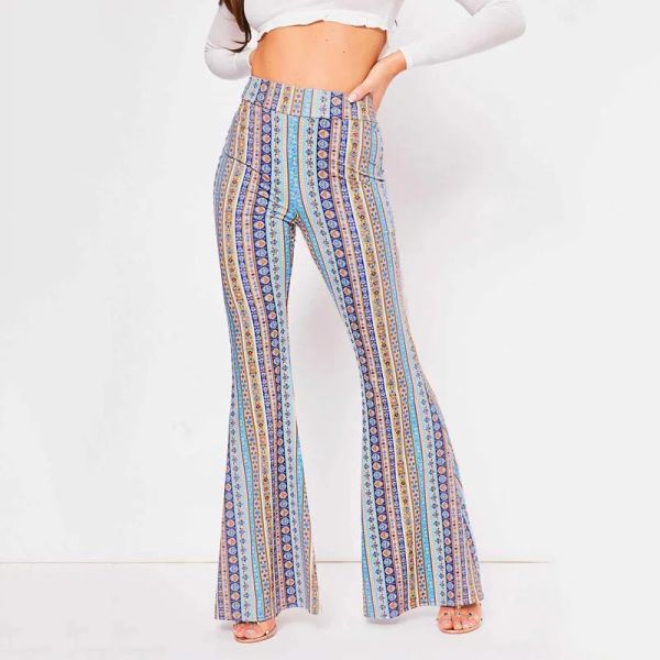 Capris Donna Pantaloni svasati eleganti Capris a vita alta Leggings stampati a righe Boho Leggings push up stile gotico Pantaloni vintage da donna