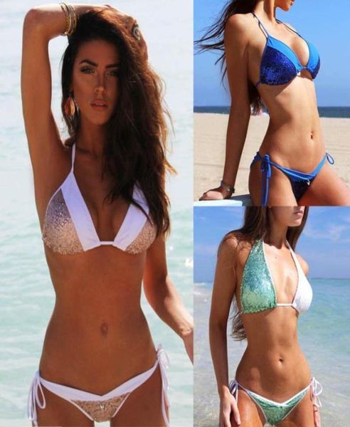 Verão feminino sexy bandage bikini conjunto sereia sem costas halter pushup acolchoado retro maiô maiô suit5445762