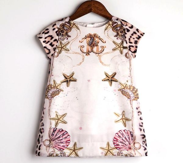 Bongawan Çocuk Elbiseleri Kızlar İçin Leopar Denizyıldızı Aline Pamuk Üst Moda Toddler Yaz Kızları Parti için Giyim 28 Yıl Y18916176157