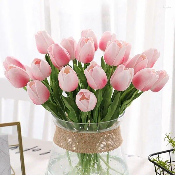 Dekorative Blumen 35 teile/los PU Tulpe Künstliche Real Touch Gefälschte Hochzeit Bouquet Für Party Home Festival Dekoration