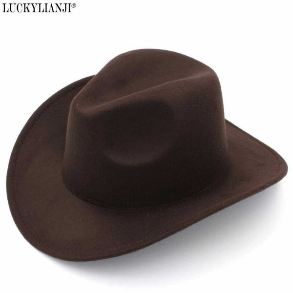 Luckylianji retro crianças trilby lã feltro fedora país menino cowboy cowgirl chapéu ocidental touro jazz sol chapeau bonés para crianças q080267b