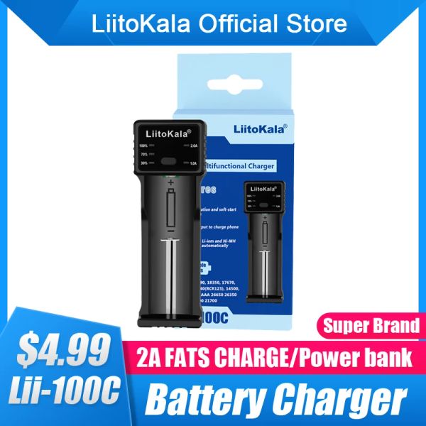 LiitoKala Lii-100C 21700 Caricabatteria Per 18650 18350 26650 16340 RCR123 14500 3.7V 1.2V Ni-MH Ni-Cd 2A caricatore intelligente USB