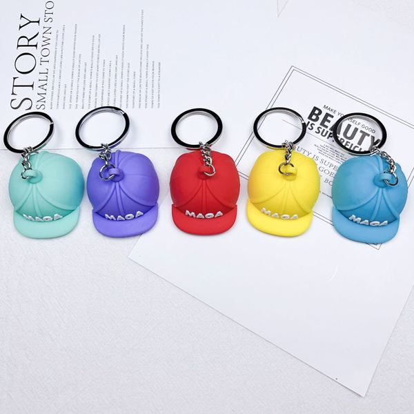 Trump Cap Keychain Cartoon Macaron Cute USA Maga Key Chain 2024 Trump Keechhains