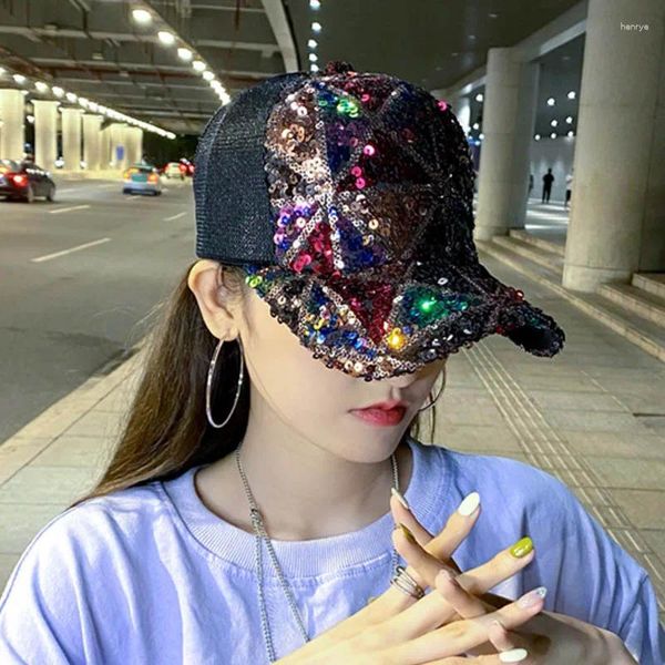 Bola bonés bling beisebol para mulheres malha respirável primavera verão chapéus de sol coreano casual feminino streetwear curvado borda pico chapéu