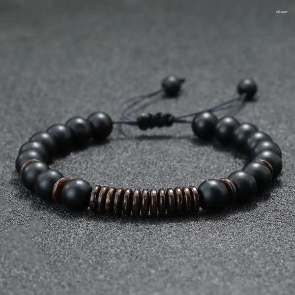 Charme Pulseiras Noter Homens Macrame Pulseira Ajustável Antigo Coco Bead Braclet Braslet De Madeira Natural Olhos De Tigre Pedra Brazalete