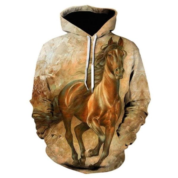 Men039s Толстовки Толстовки 2021 Серия Animal Horse Осень-Зима Мужская мода 3D-печать Коричневая толстовка с капюшоном с длинным рукавом Jack6555041