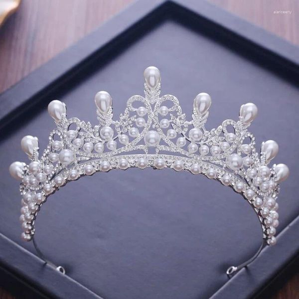 Haarclips Kmvexo Wunderschöne Hochzeit Tiara Simulierte Perlen Schmuck Diadem glänzend Brautkronkönigin Tiaras Strasssteine Kristall