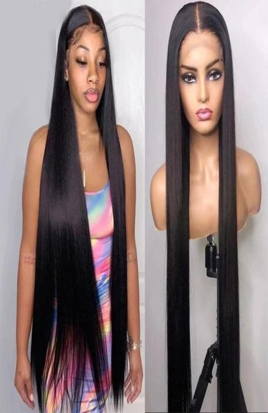Perucas sintéticas 28 polegadas peruca dianteira do laço cabelo reto hd transparente natural cor preta parte média para mulheres fashion7943170