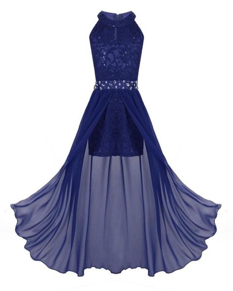 Girl039s Abiti per bambini Ragazze Abito lungo in chiffon Compleanno Festa da ballo Abiti senza maniche in pizzo floreale Strass Maxi pagliaccetto Chil9011412