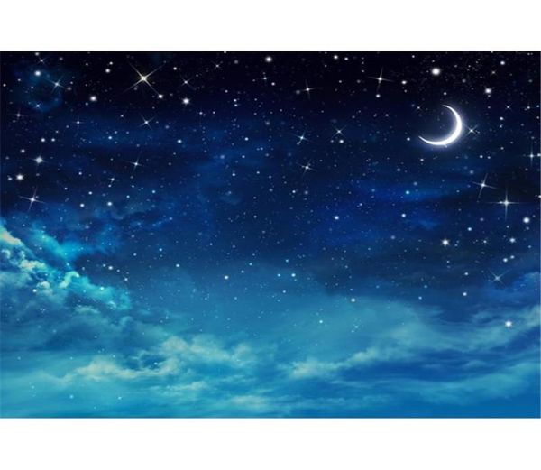 Blu scuro Cielo notturno Glitter Stelle Pografia Fondali Vinile Crescent Moon Bambini Bambini Studio Ritratto Po Spara Sfondi3718585