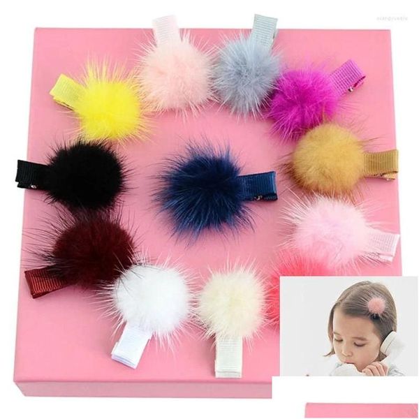 Accessori per capelli 2 pezzi Forcine per ragazze Piccola bella morbida pelliccia Pompon Mini palla di presa Palla di pelo Pom Fermagli per capelli Clip per bambini Drop Deliver Dhs1Z