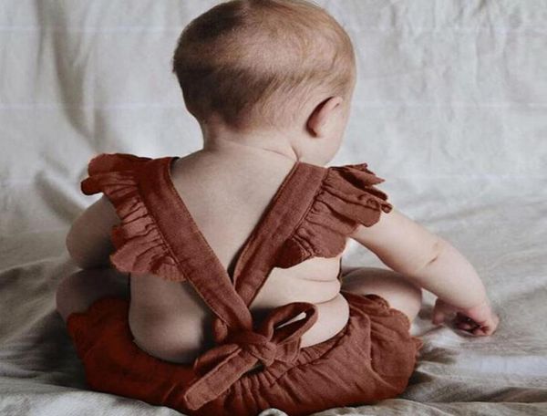 Macacão de bebê verão cor pura macacão infantil roupas da menina algodão linho macacão4948081