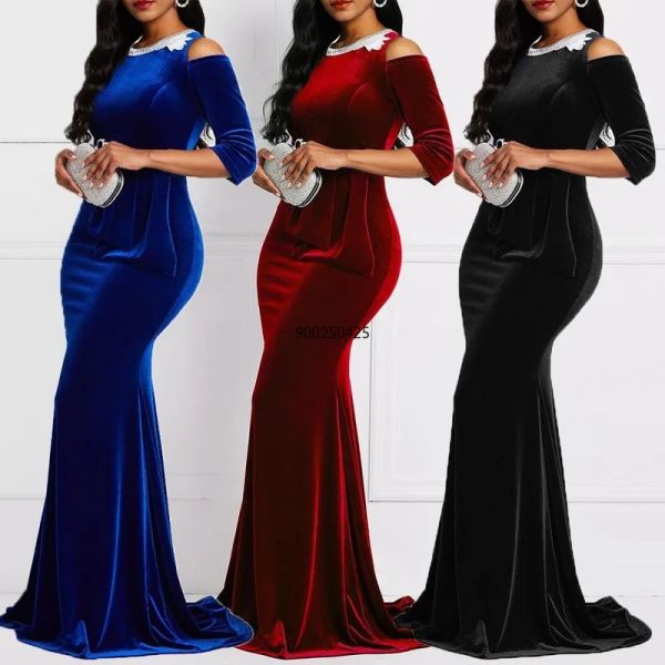 Elbise yaz elbise kadınlar 2023 kadife denizkızı moda ankara kırmızı elbise vetement femme robe bayanlar siyah seksi zemin uzunluğu