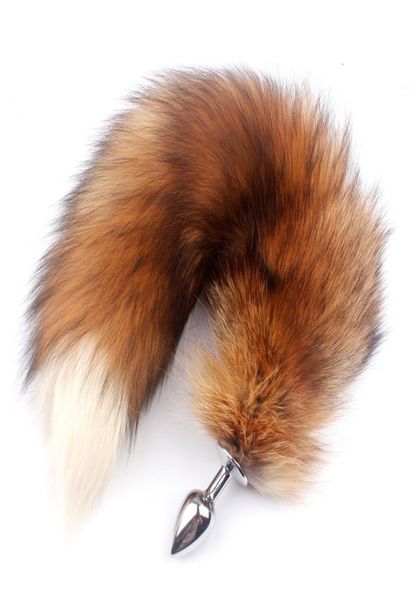 Fanala Drop Real Red Fox Tail Plug anale Butt plug in metallo Animale Cosplay Coda Giocattolo erotico del sesso per coppia 1988039039 T2780658