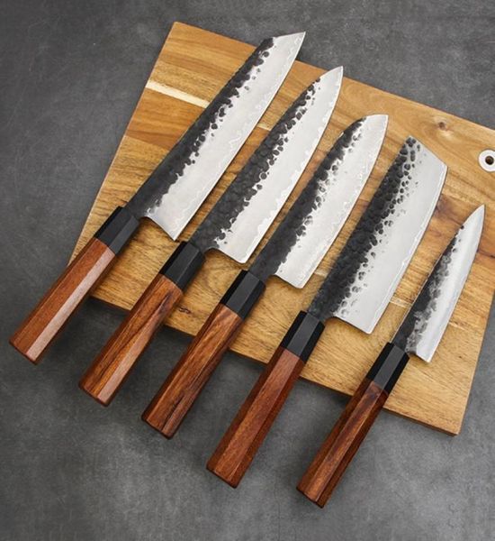 Facas de cozinha japonesas profissionais de aço revestido feito à mão Faca de chef Nakiri Cutelo de carne Facas de sushi Utility Cutter8378617