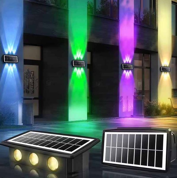 Up Down Solar-Gartenleuchte, 4, 6, 8 LED-RGB-Farbwechsel-Solar-Wandwaschleuchten