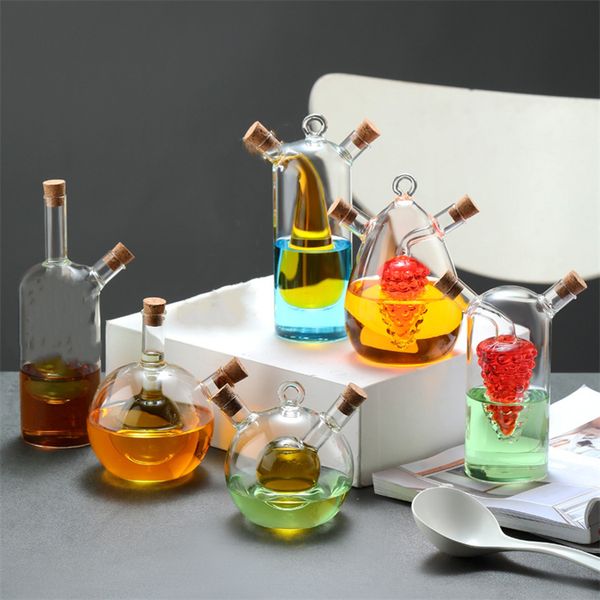 Vaso di olio creativo Cucina in vetro Bottiglia di aceto di olio per uso domestico Bottiglie di condimento Doppio vaso di vetro addensato senza piombo due in uno LT805