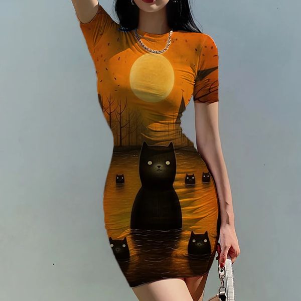 Vestido de verão novo 3d dos desenhos animados impresso gráfico mini vestido venda quente rua moda senhoras vestido de manga curta vestido de moda